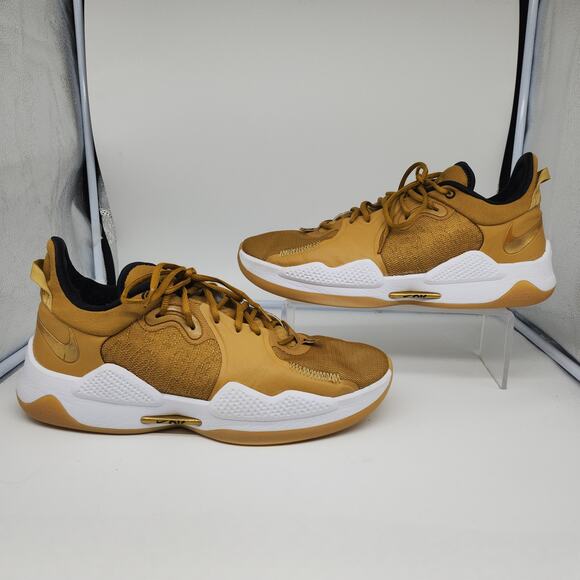 Nike PG 5 Wheat Shoes Mens 14 Gold Metallic Grain Paul George Basketball - Picture 1 of 16